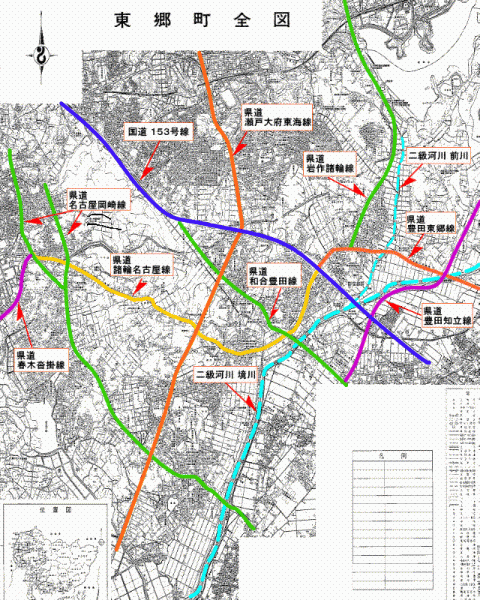 国道、県道、県河川の位置図