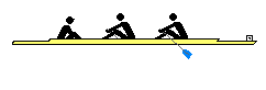 漕手が2人、1人舵手のボートのイラスト