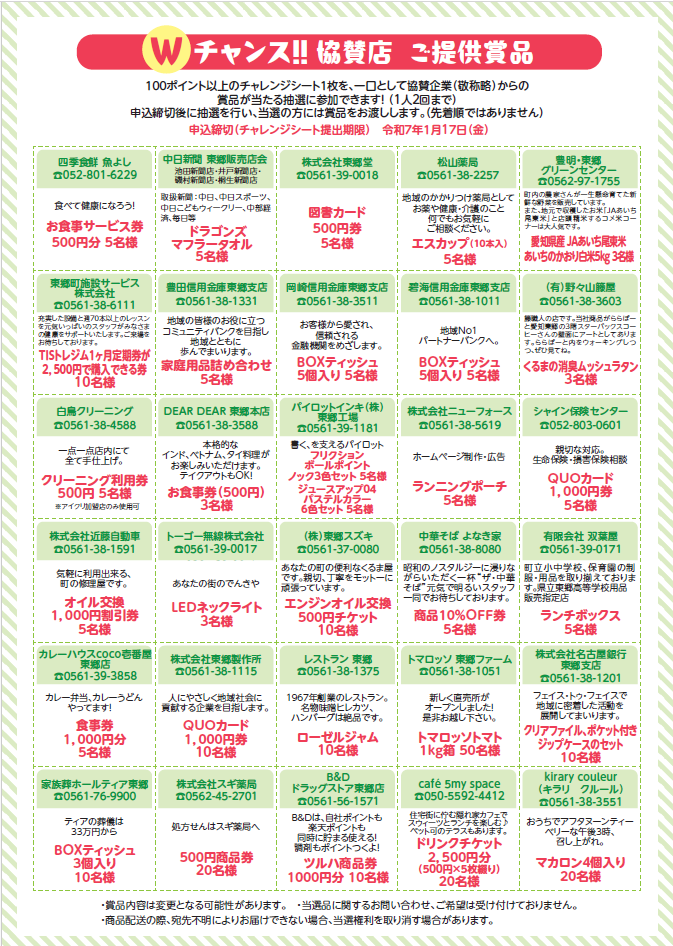 Wチャンス協賛店一覧