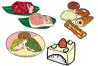 生菓子、パン、生肉などのいたみやすい食品のイラスト