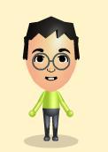 うっきっきーのキャラクターイラスト（黄緑色の服を着た丸眼鏡をかけた男の子）