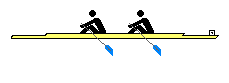 2人が左右2本のオールを漕ぐダブルスカルのボートのイラスト