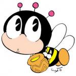 鉢窪を持ったミツバチのマスコット「マナビィ」のイラスト画像